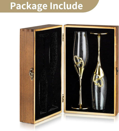 Crystal Champagne Flutes with Set of 2  Champagne Glasses with Wooden Gift Box